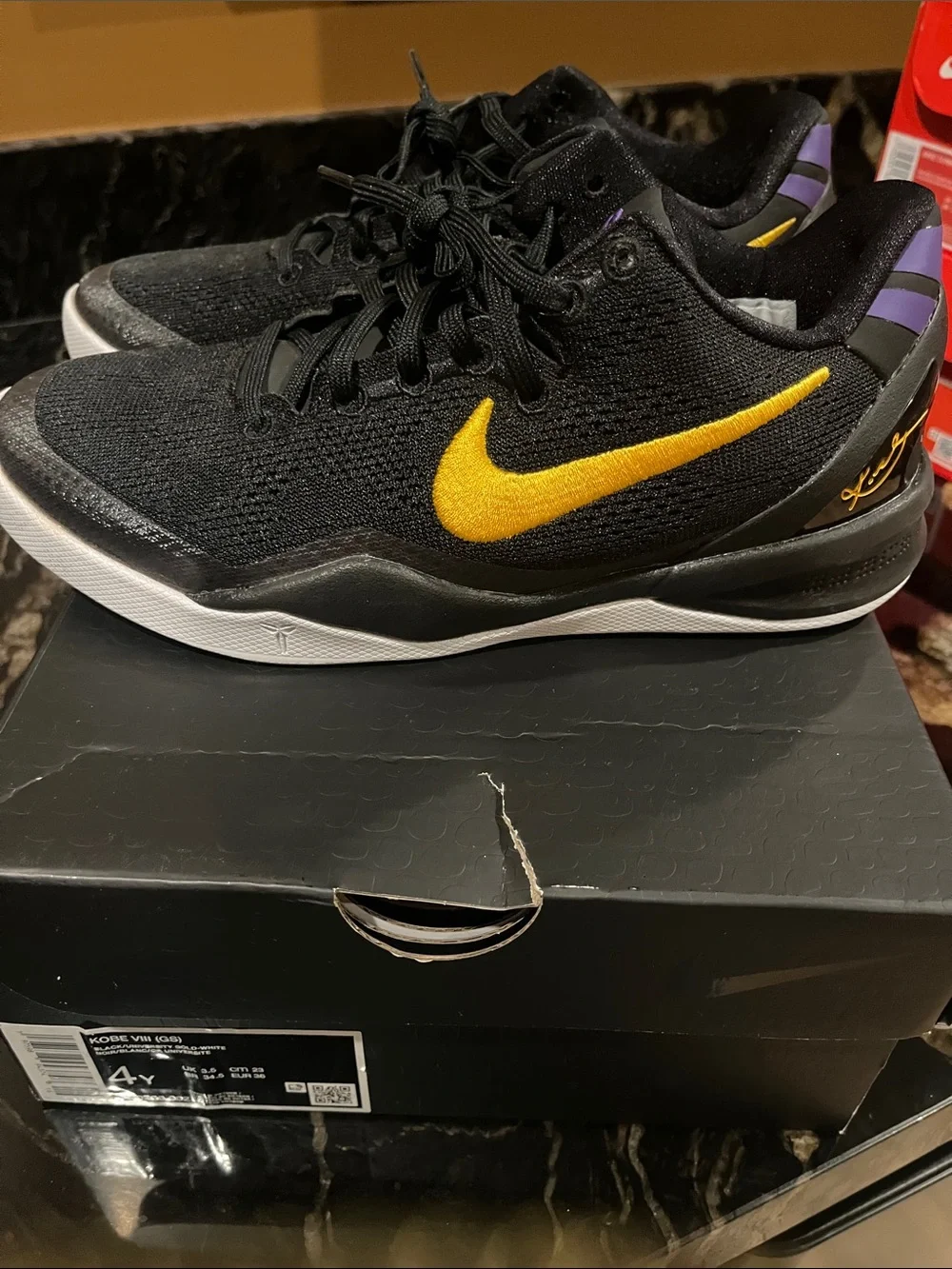 Nike Kids Sneakers - Black/Gold/White Kobe VIII GRADE school youth 4